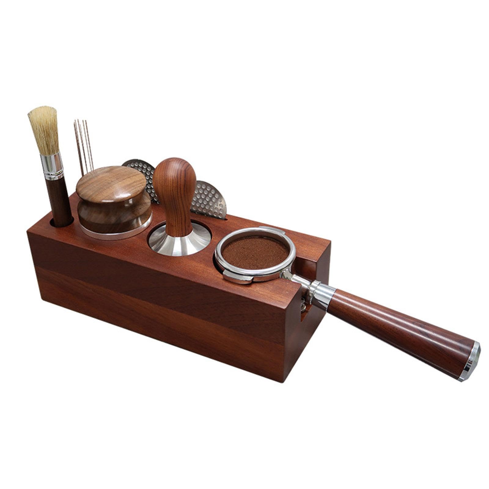 Soporte de Madera para Portafiltro con 3 Orificios, Almohadillas Antideslizantes Y Accesorios para Cajón. Soporte para Prensador de Café Espresso. Her, 58MM, Individual
