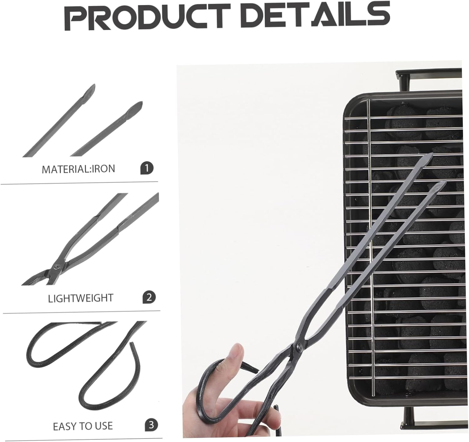 Fire Pit Poker Outdoor Extra Long Tongs Smooth Grip Portable Bbq Firewood Clip Random Style