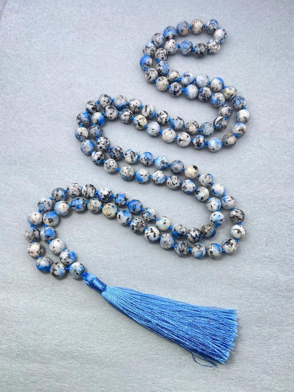 Japa Mala Agate Bleue 108 Perles 8mm Collier Lithothérapie Guérison Ancrage
