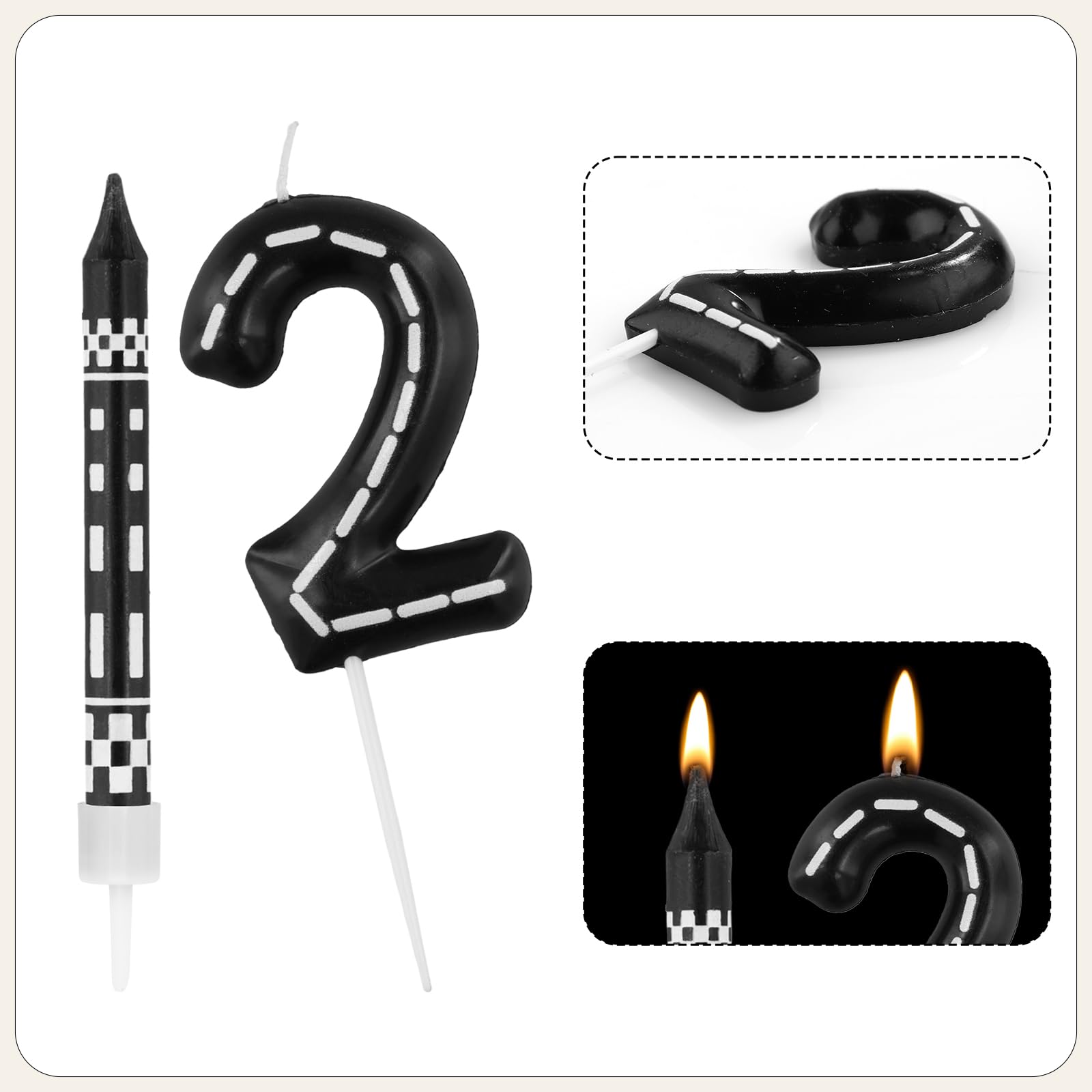 Candele Torta Compleanno Candele Di Compleanno Numero, 6x3,7cm Candele Di  Compleanno A Tema Auto Da Corsa Candeline A Forma Di Numero A Righe Bianche  E Nere Per Forniture Per Torta Per Feste, image size:1600x1600