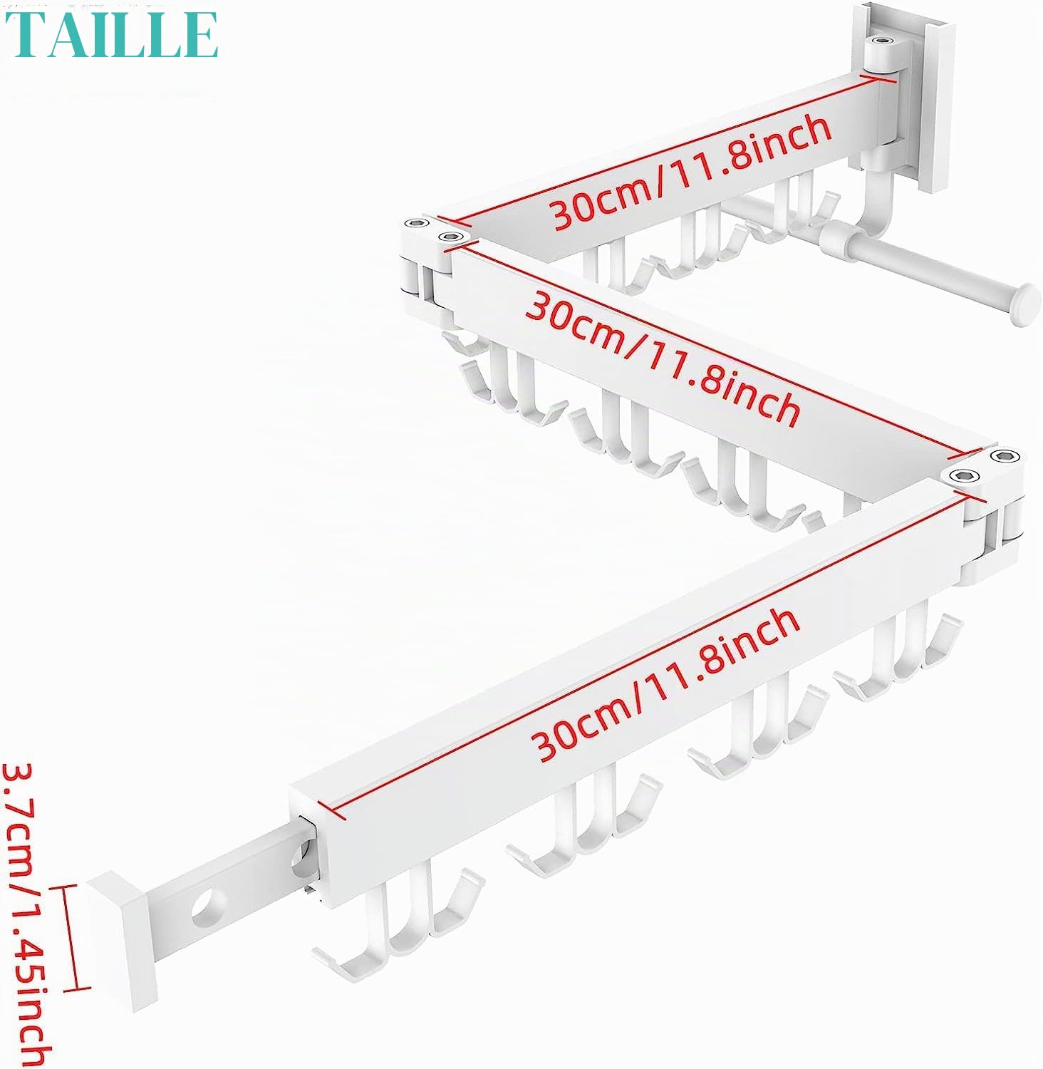 Honeyhouse Étendoir Mural, 3 Étages Cintre Mural Support de Séchage 120cm avec Pinces à Chaussettes & Bandes cintres, Porte-vêtements Pliable Mural pour Balcon, Linge, Armoire, Cuisine DJ01167 Blanc