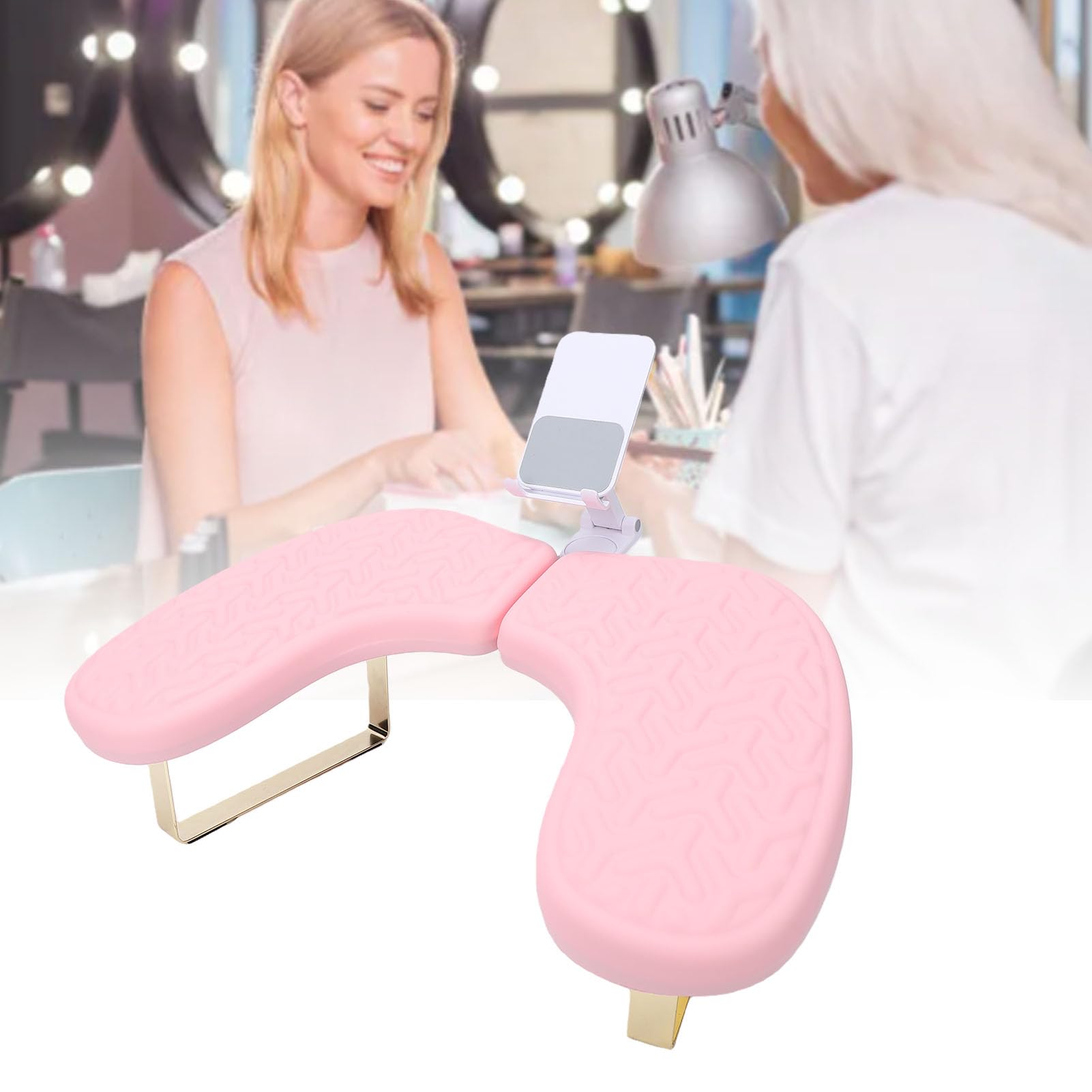 Sonew Podpórka na Dłonie do Paznokci, Oddychający, Ergonomiczny Podłokietnik do Manicure w Kształcie Litery U z wodoodporną podkładką z gąbką zapamiętującą Kształt Salonu Paznokci (PINK)