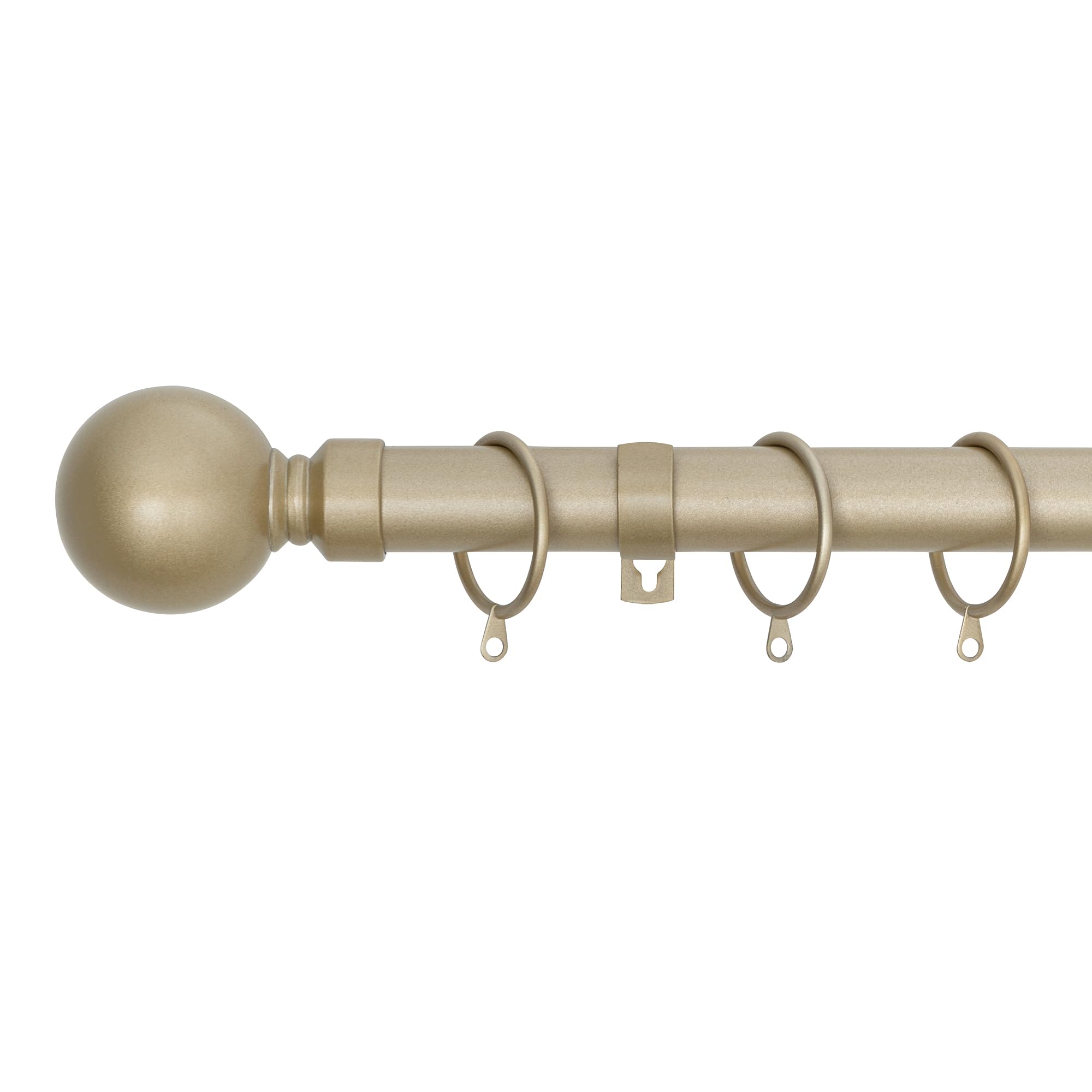 A.Unique Home Plain Round Ball Metal Extendable Curtain Pole with Rings and Fittings, In a Variety of Colours and Sizes (25/28mm) (Matte Gold, 70cm - 120cm, 28" to 47" Approx)