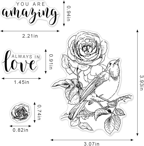 Miniatura 2 de Sellos transparentes de flores de primavera para hacer tarjetas, palabras de pájaros, fondo de goma transparente, sellos de silicona transparente