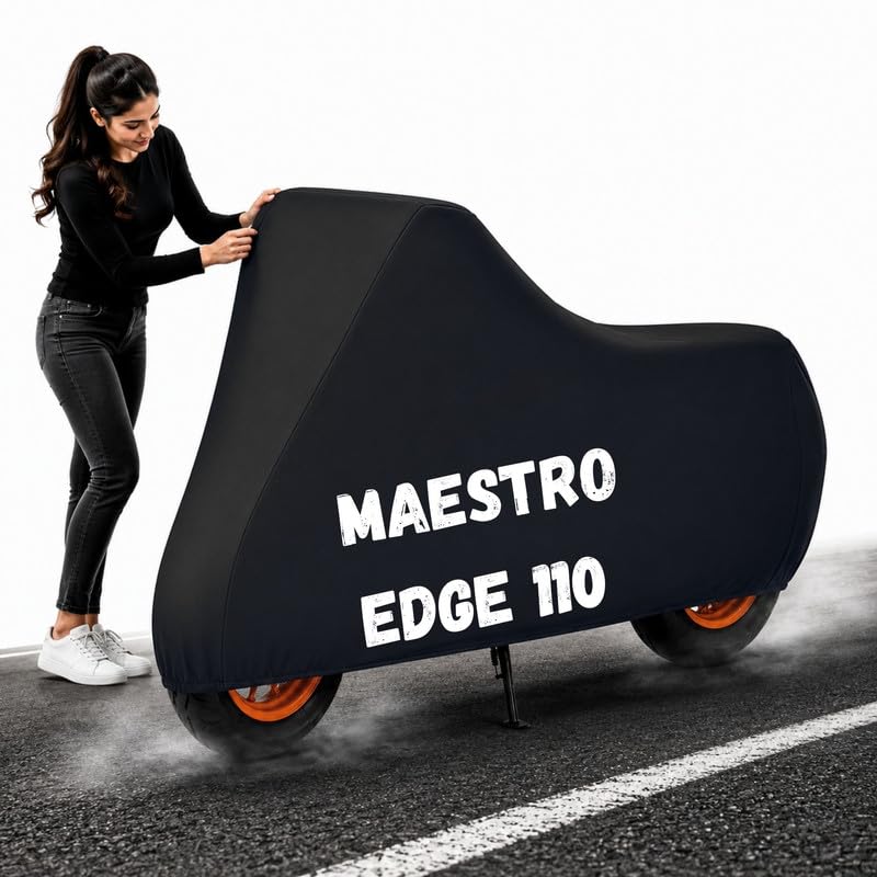 Image of Powerfull Scooty Body Cover for Maestro Edge 110 Dustproof Scratchproof - 100% Waterproof Maestro Edge 110 Cover for Two Wheeler, Outdoor Full Motorcycle Cover with UV, Duty, Rain Protection - Black
