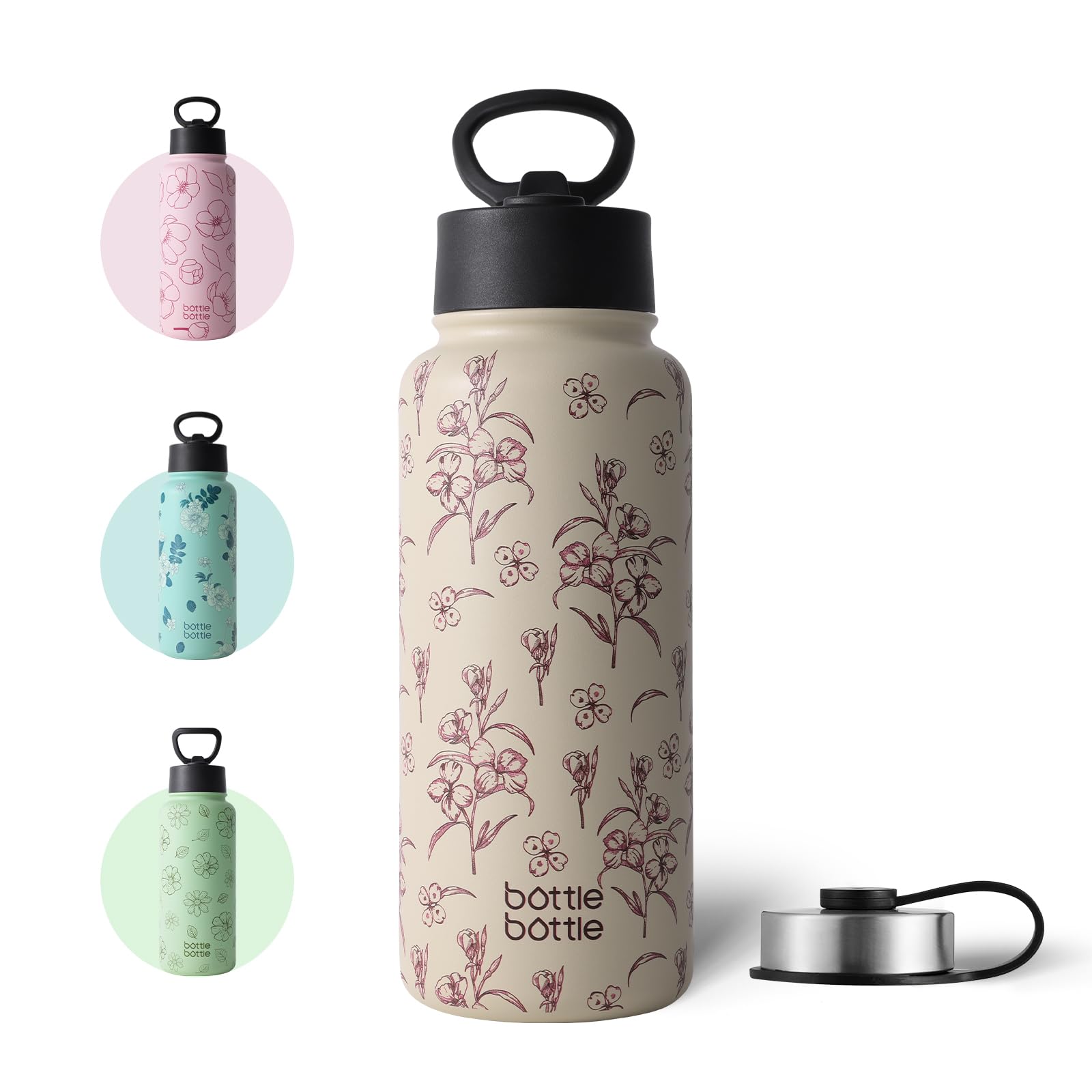 Bottle Bouteille d'eau en acier inoxydable pour enfants, avec paille, isolation thermique et froide, double paroi isolée sous vide, 1 l