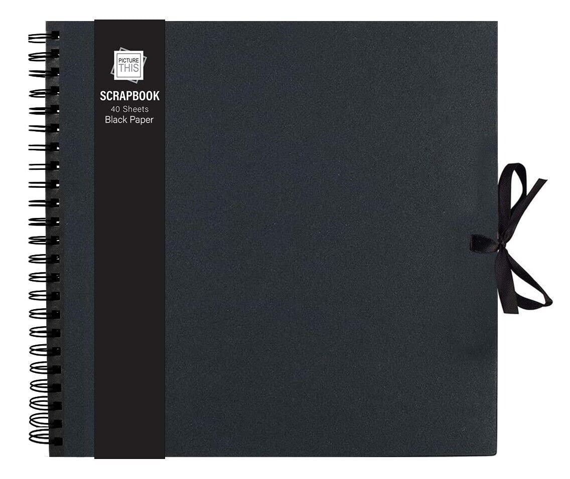 Large 80 Page Scrapbooks for Memories and Photos DIY Scrapbooking with Black or White Pages & Ribbon Closure (Black With Black Paper)