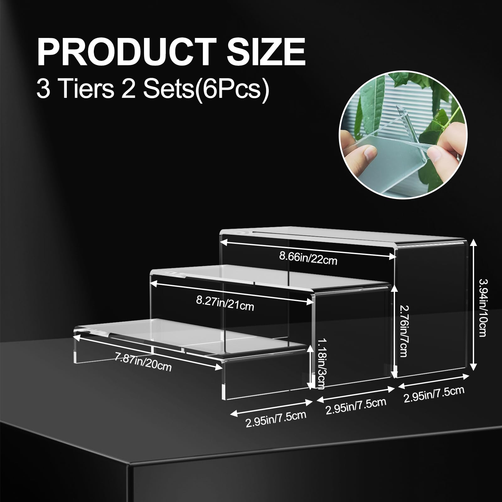 SOVQUEST 9 Inch Clear Risers Display Stands 6 PCs 3 Tiers Desktop Acrylic Shelves Cake Pop Holder Products Display Stand for Collectibles Shoes Jewels (Clear 9 Inch ) - Image 2