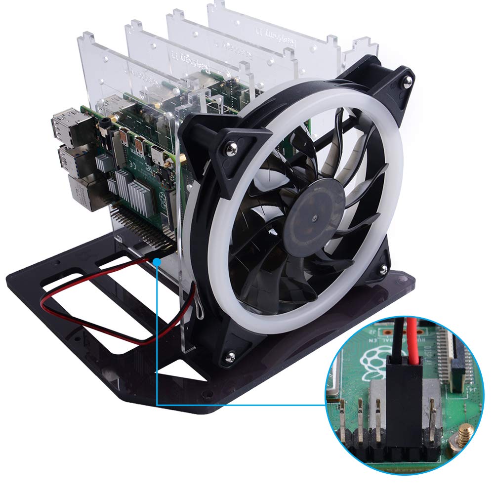 GeeekPi 4‑lagiges Acryl Cluster Gehäuse für Raspberry Pi, Rack Tower Gehäuse mit 120 mm RGB‑LED‑Lüfter (5 V), kompatibel mit RPi 4B/3B+/3B/2B/B+ und Jetson Nano