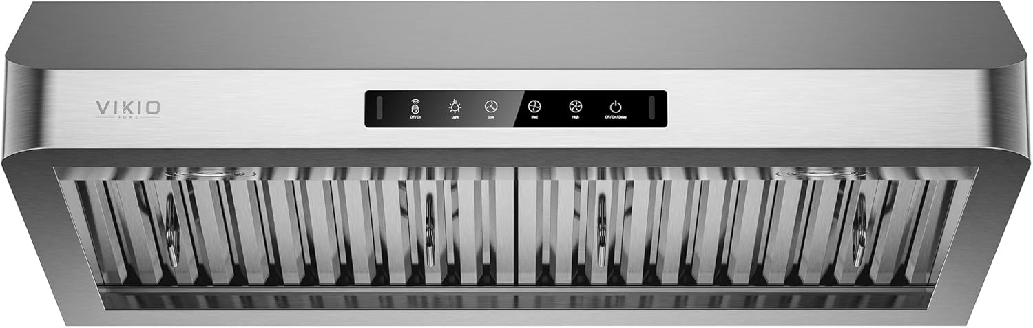 VIKIO HOME Range Hood 30 Inch Under Cabinet, Kitchen Hood with 980 CFM, 3-Speed Gesture Sensing & Touch Control Panel, Stainless Steel Vent 2 Pcs Baffle Filters with Handlebar