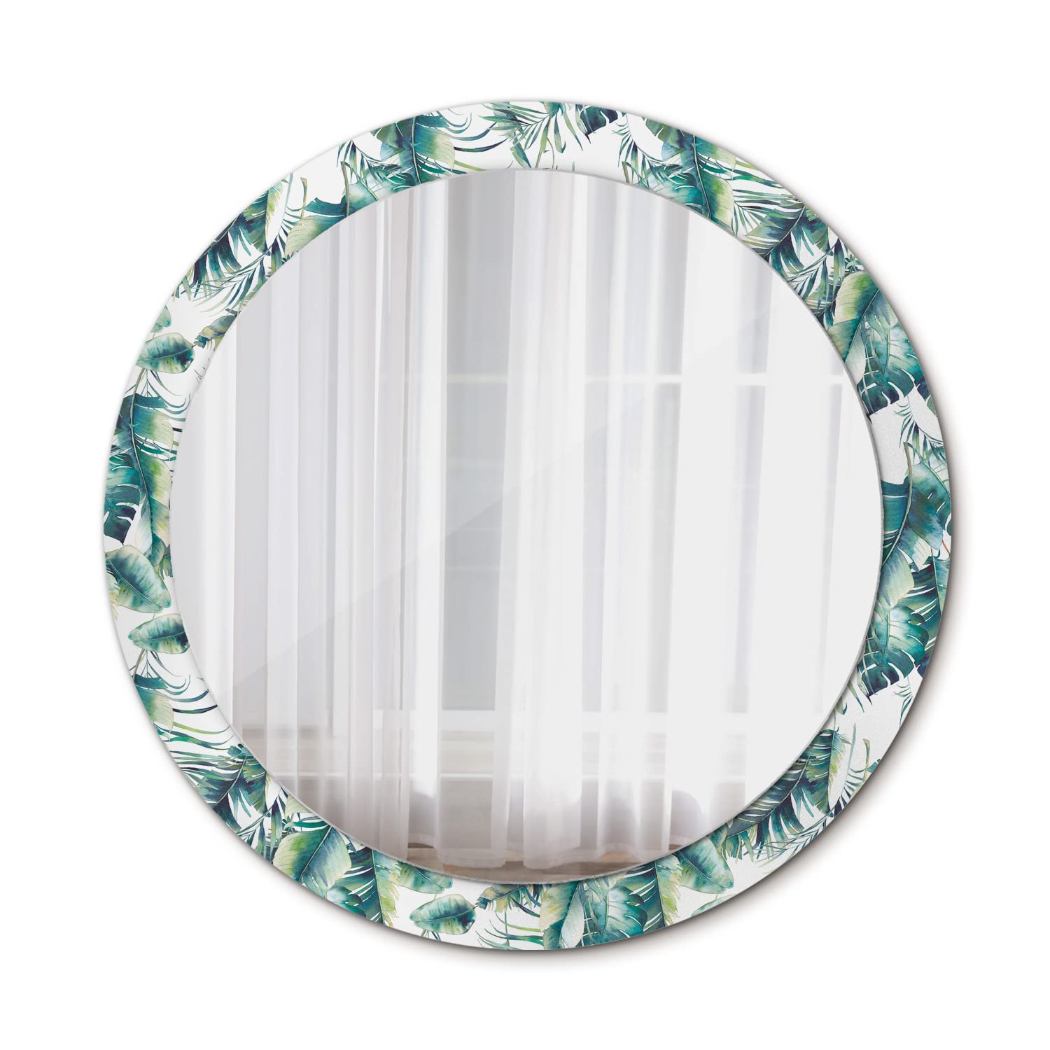Miroir en verre rond Ø90 cm Tulup design feuilles haut de gamme pour chambre