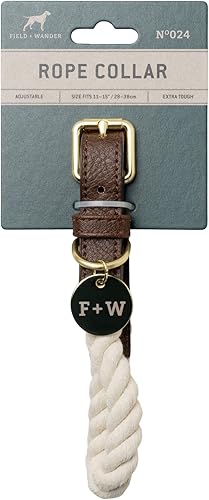 Field & Wander - Collar de cuerda para perro, con etiqueta de nombre grabable dorada, ajustable, material extra resistente, color crema natural,