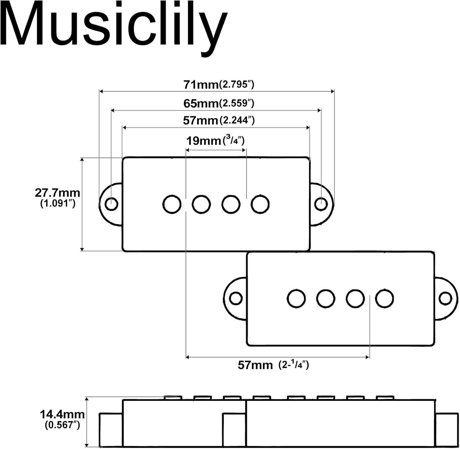 Artec POA4 Alnico 5 Vintage Tone Split P-bass Pickups Set 8.4K for 4 String Precision Bass Electric Bass, Black