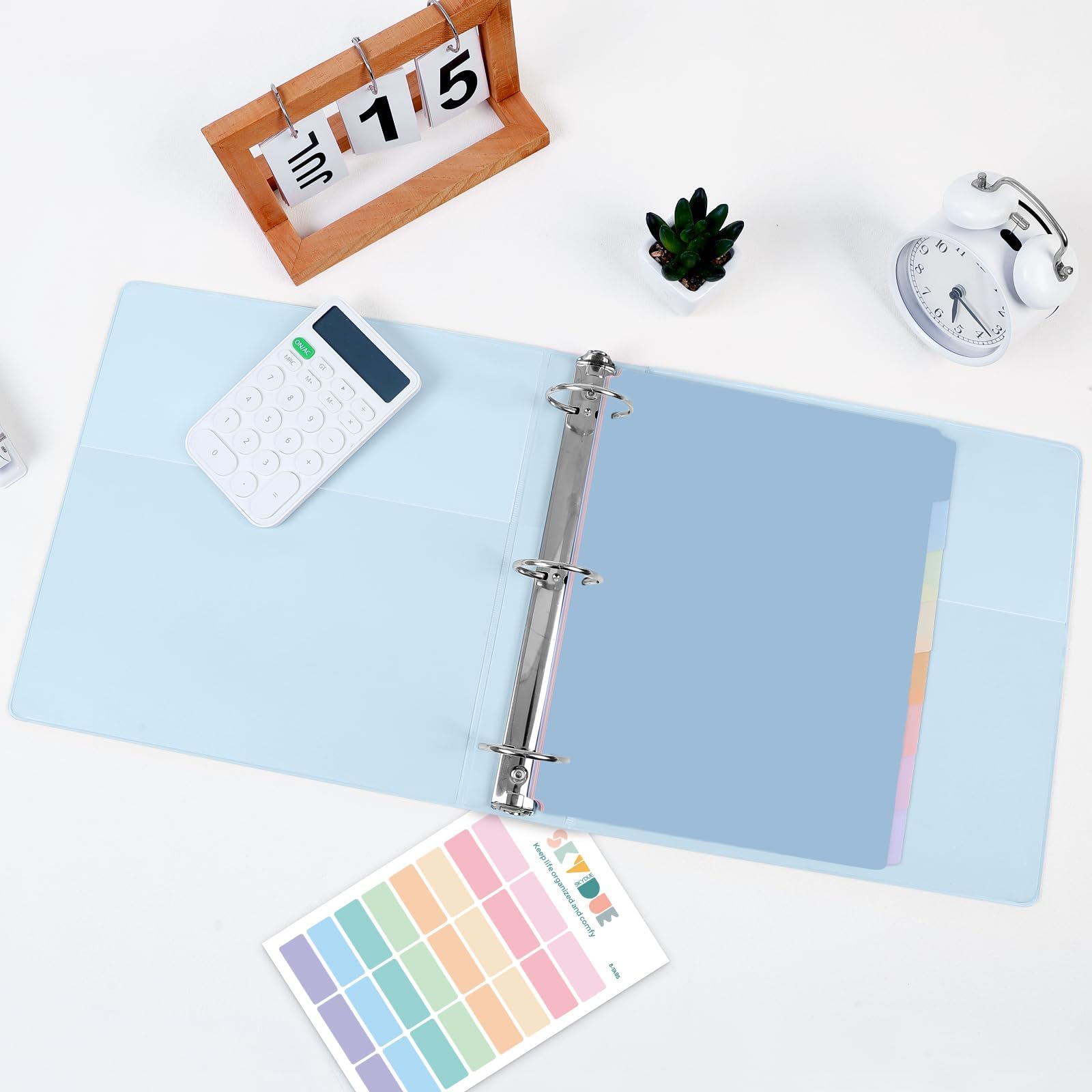 SKYDUE Classeur à 3 anneaux de 5,1 cm avec 8 intercalaires et 24 étiquettes, organiseur de classeur pastel de grande capacité pour papier de format lettre, classeur scolaire esthétique pour documents