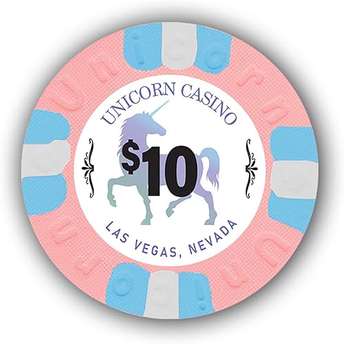 DA VINCI Paquete de 50 fichas de póquer Unicorn All Clay de 0.32 oz con denominación, auténticas fichas de casino ponderadas (rosa, $10)