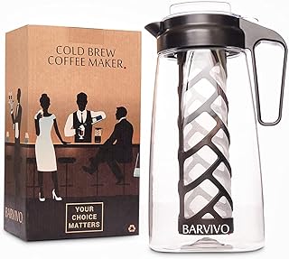 BARVIVO Cold Brew Coffee Maker - Iced Coffee Maker, Cold Brew Pitcher to Blend Roast and Brew the Perfect Morning Coffee - 67.63oz / 2.11quart / 2L - BPA-Free Plastic