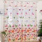 Outtop Butterfly Print Sheer Window Panel Curtains Room Divider For Living Room Bedroom Girl 200X100CM