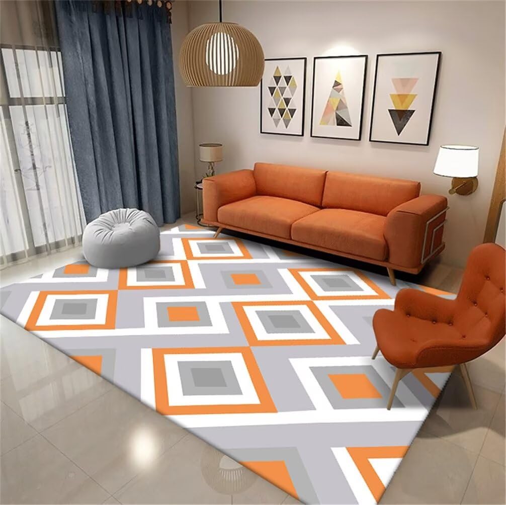 Tapis chambre adolescent moderne gris et orange lavable 200x300