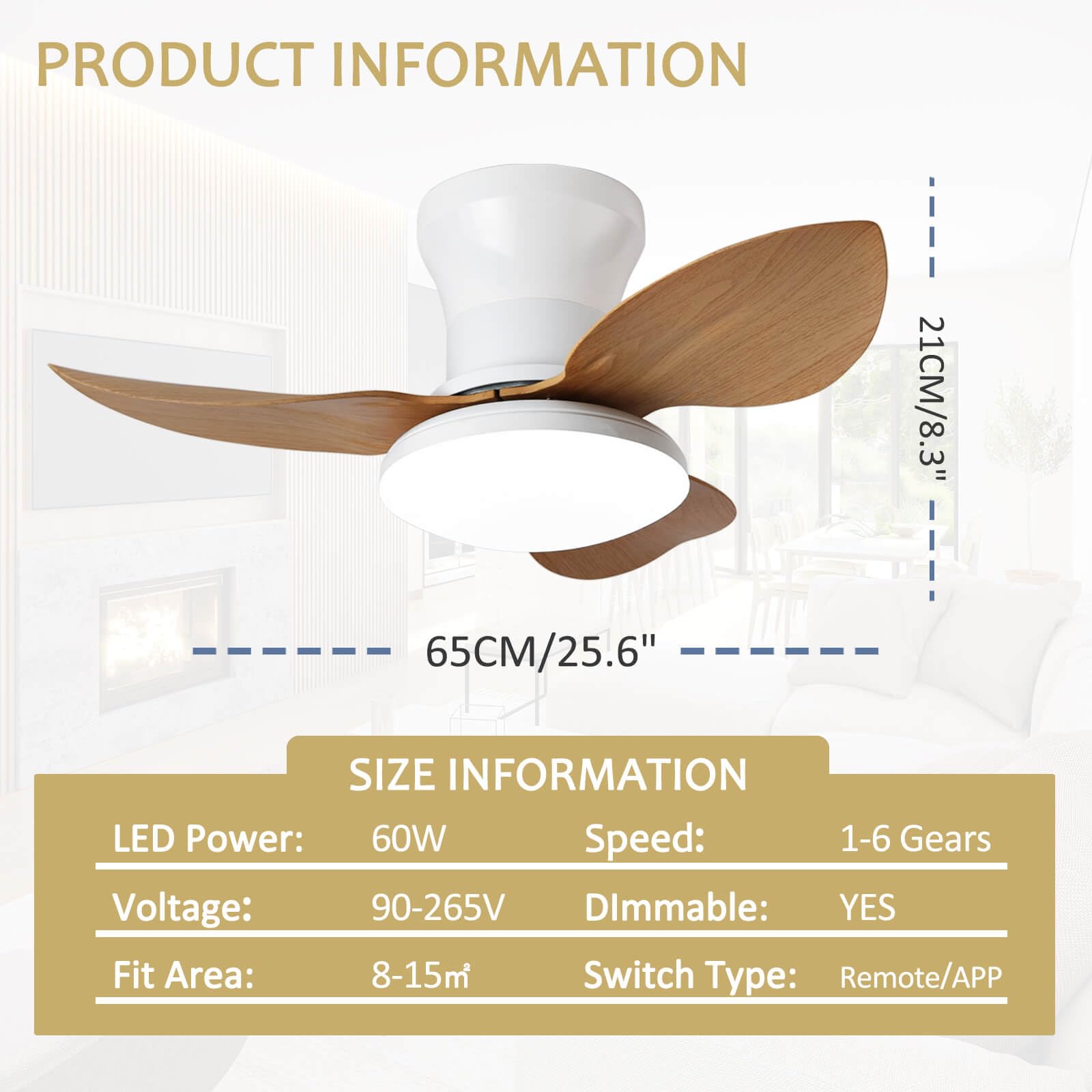 Ventilateur De Plafond Silencieux Avec Lumiere Et Telecommande, Lustre Avec Ventilateur 3 Pales, Dimmable, DC Motor, 6 Vitesses, Ventilo Plafond Moderne LED Pour Salon, Bureau, Chambre-Woodgrain