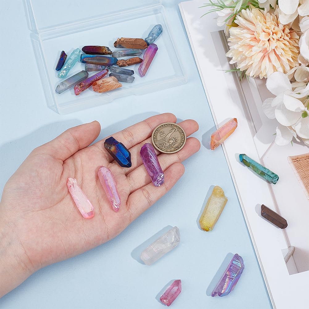 OLYCRAFT About 20~24pcs Quartz Crystal Bead with 1.2~1.4mm Hole Yoga Amulet Chakra Set Polished Tumbled Stones Bulk Quartz Crystal Sticks Spikes Irregular Rough Point Strands for Jewelry Making - Image 3