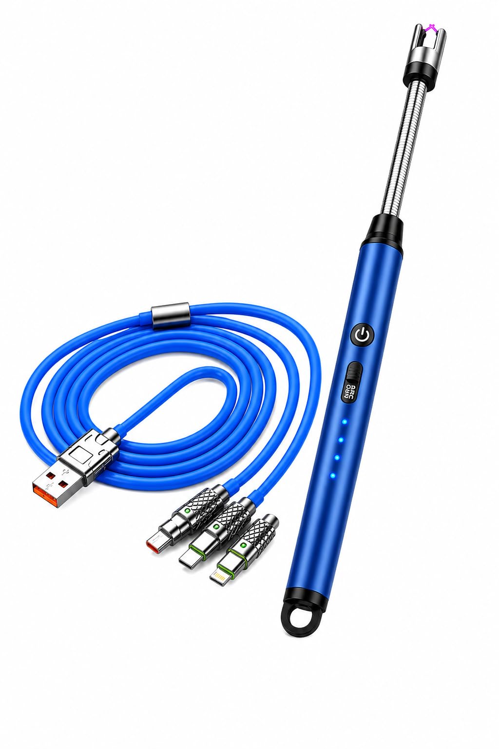 3-in-1 Fast Charging Data Cable with USB Rechargeable Electric Arc Lighter Combo | Type-C, Micro USB & Lightning Cable | Flexible Neck Windproof Flameless Lighter | Portable Travel & Camping Combo-image-33