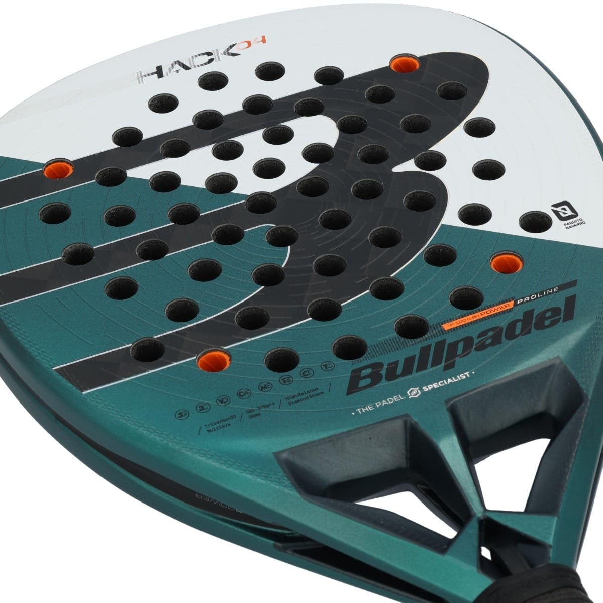 BULLPADEL Padel Racket HACK 04 2025 Paquito Navarro | Professional Diamond Shape Pala Padel | TriCarbon 3D & MultiEva Core | Total Channel Aerodynamics & TriCore Stability| Power & Control Smart Holes