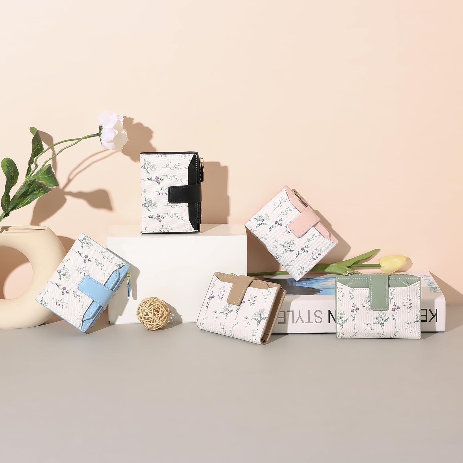 GAEKEAO Porte Monnaie Femme, Petit Portefeuille Femme avec Blocage RFID, Porte Carte avec Fenêtre D'identification Amovible et Poche à Monnaie Zippée