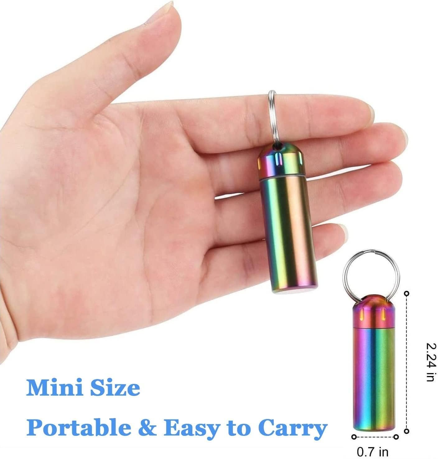 Tablet-Box, Reise-Pillenbox, wasserdichter Pillenhalter, Schlüsselanhänger, klein, Edelstahl-Pillenetui, Outdoor-Notfall-Pillenbox, 2er-Pack (Color : Rainbow)
