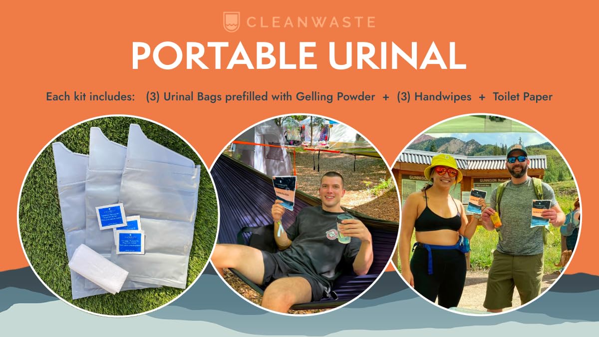 Cleanwaste Go with The Flow Disposable Urinal Bag (Single Pack) - Portable Bladder Relief - No Odors or Leaks - Kit Includes 3 Bags with Gelling Powder, 3 Hand Wipes, & Toilet Paper