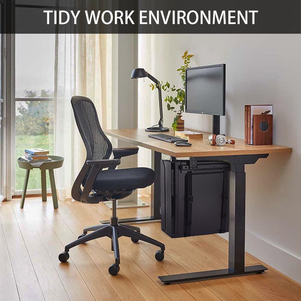 Soporte deslizante para PC debajo del escritorio con esponja antiarañazos, soporte ajustable para CPU para torre de computadora (negro (acceso deslizante)) 6