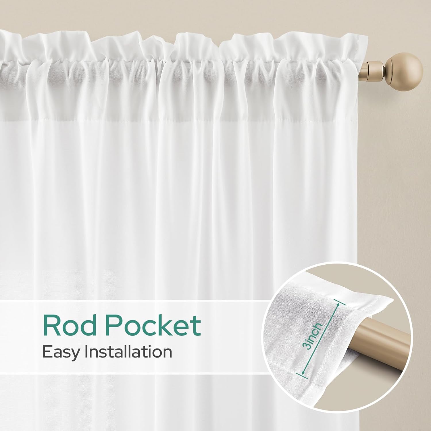 HOMEIDEAS Non-See-Through White Privacy Semi Sheer Curtains 72 Inches Long 2 Panels Set Light Filtering Curtains for Living Room Bedroom Drapes,W52xL72