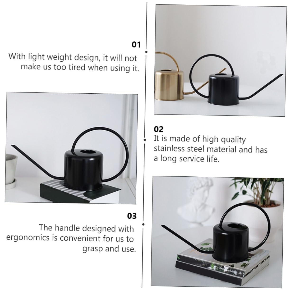 TOYANDONA Regadera Mango Ergonómico y Diseño Ligero de 1,3 L de Acero Inoxidable para Riego de Plantas Interiores y Exteriores