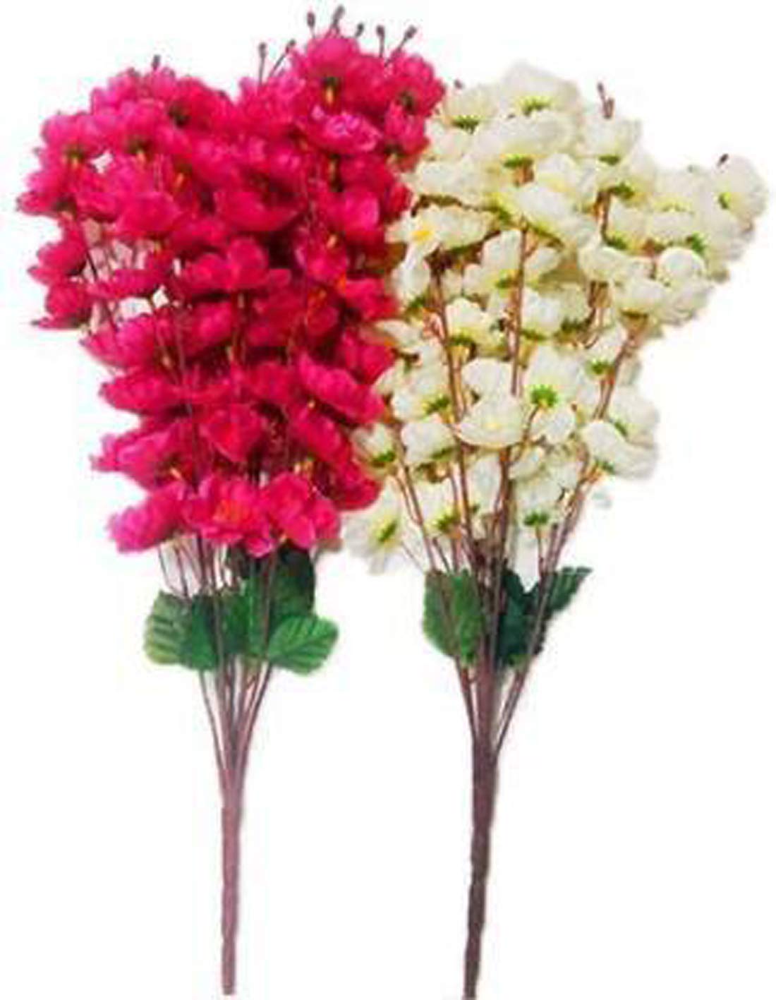 YNS Crafts Stock ® Artificial Orchid White/Red Blossom Flower Bunch for Decoration Home/Office/ (9 Branches Each, Pack of 2)