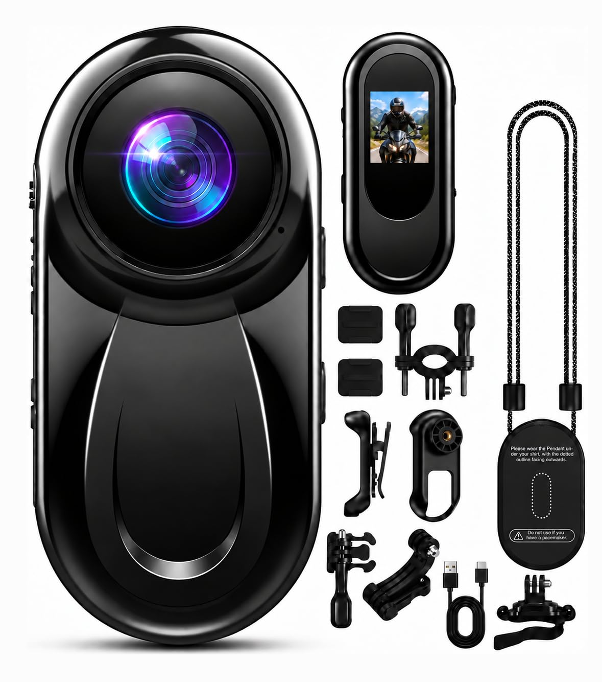 Mini Body Camera 1080P, Thumb Action Camera 512G for Motorcycle/Bike