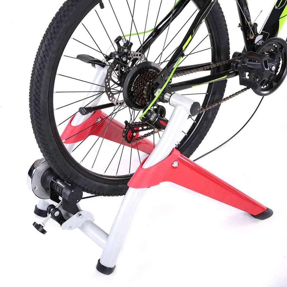 Bicycle Trainer Stand Magnetic Resistance 6 Levels Adjustable Foldable Indoor Home Sport Exercise Stationary Fitness Steel Frame Riding Trainer, Red