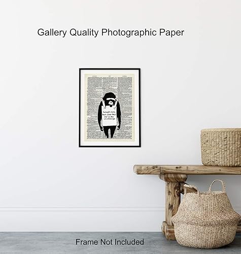 Miniatura 8 de Banksy Graffiti Dictionary Art - Póster de chimpancé de mono Laugh Now - Mural de calle de 8 x 10, decoración de pared urbana, dormitorio o