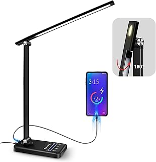 LED Desk Lamp, Cordless Reading Table Lamp with USB Charging Port, 5 Colour Modes & 7 Brightness Levels, Night Light, Timer, Memory Function, Battery Led Desk Light Office Lamp for Study, Work (Black)