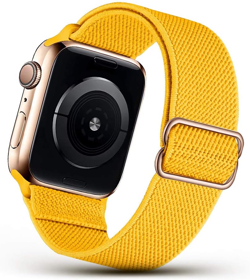 DSEHNGMEI Stretchy Nylon Solo Loop Strap Compatible with Apple Watch Bands 44mm 42mm, Adjustable Stretch Braided Elastic band Sport Women Men Strap Compatible with iWatch Series 6/5/4/3/2/1 SE,Yellow