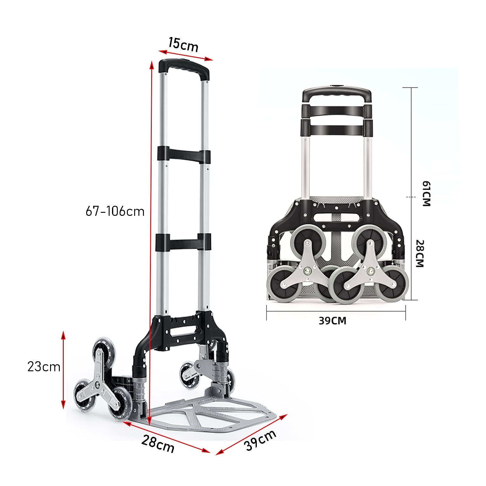 Carro para Subir escaleras, carretillas manuales, carretillas manuales Plegables, Carro para Subir escaleras Resistente con Capacidad de 70 kg, Carro de Mano portátil de aleación de Aluminio