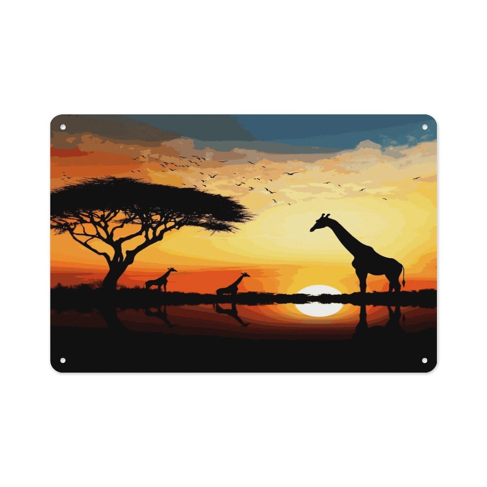 Fekiloot Style Giraffe Sunset Wall Decor-Aluminum Painting,Tin Sign For Vintage Decoration,Wall Sign For Bathroom Living Room Kitchen Home Farm Farmhouse 11.8 * 7.9 Inch