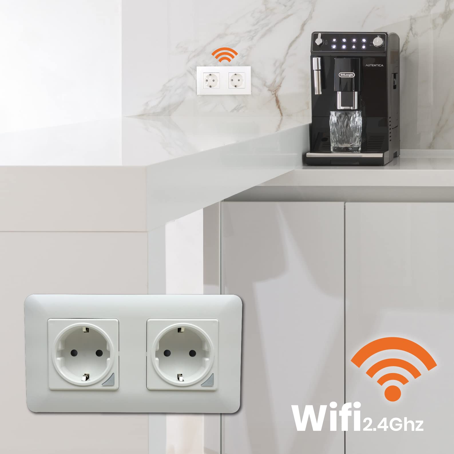 LED ATOMANT Presa Doppia Parete WiFi 16A App Misuratore Consumo | Misuratore di consumo, Compatibile con Alexa e Google Assistant, App Smart Life, Misure standard