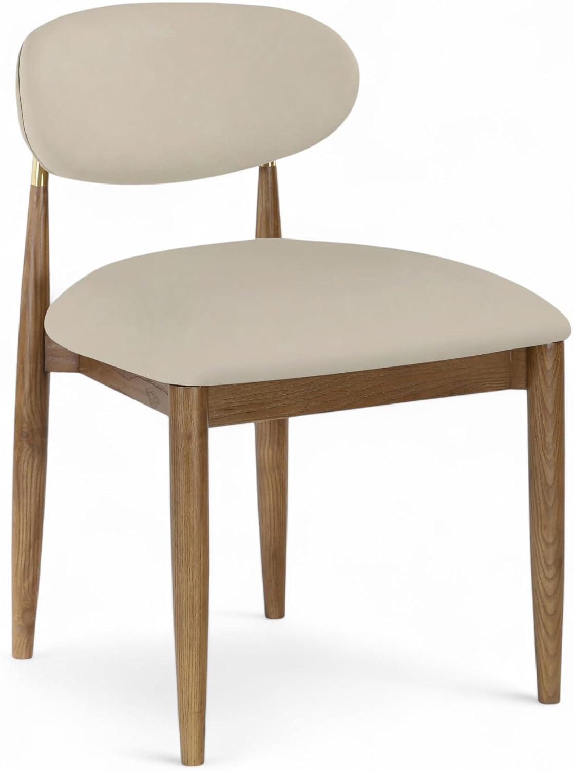 Meridian Furniture 11018Beige-SC Riccio Collection Modern | Contemporary Dining Side Chair with Beige Vegan Leather, Walnut Ash Wood, Brass Iron, 21" W x 20" D x 29.5" H, Beige, Set of 2