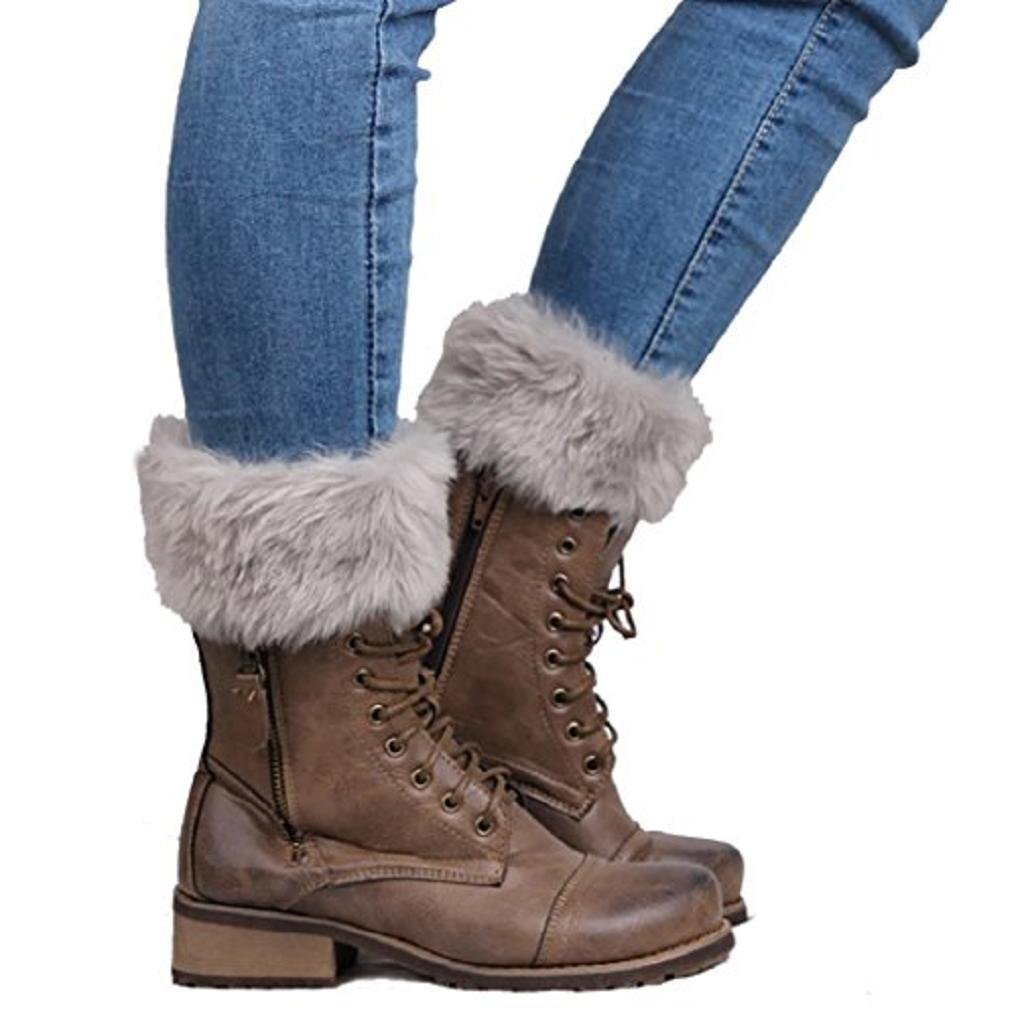 Greenlans Women's Light Grey Autumn Winter Fashion Furry Ribbed Boot Cuffs Boot Toppers Leg Warmers