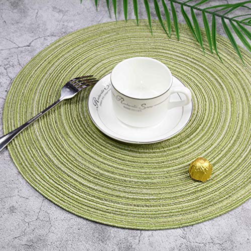 Round Braided/Woven Placemats, Indoor/Outdoor Placemat/Charger, Kitchen Mat For Dinning Table Washable Set Of 6 Green #TOP5