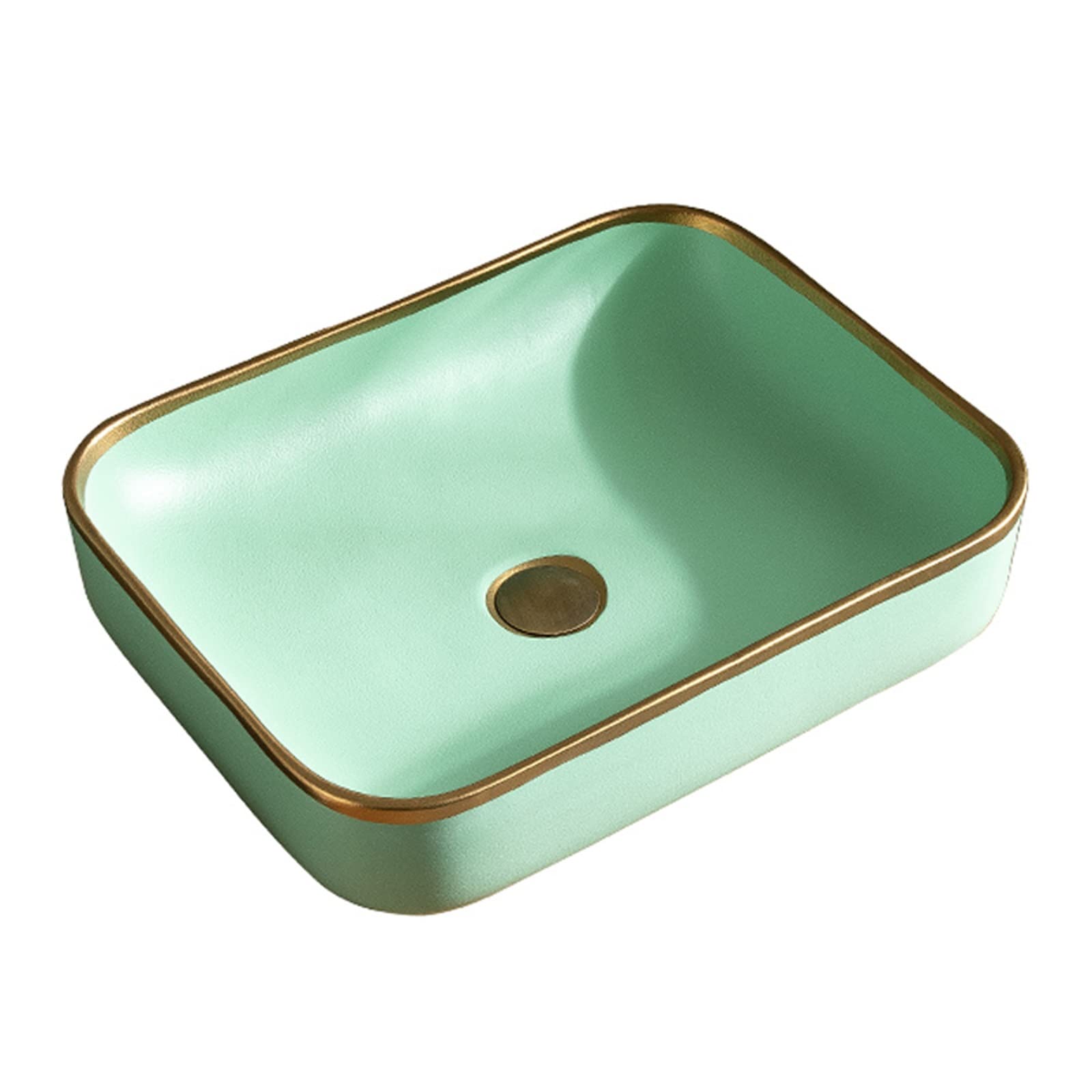 Sjdopulse White Vessel Sink Vessel Vanity Sink 20.4"×15.7" Rectangle Bathroom Vessel Sink Golden Edge Porcelain Ceramic Above Counter Basin Vessel Vanity Sink Art Basin,Ideal For Home Bathro,,1