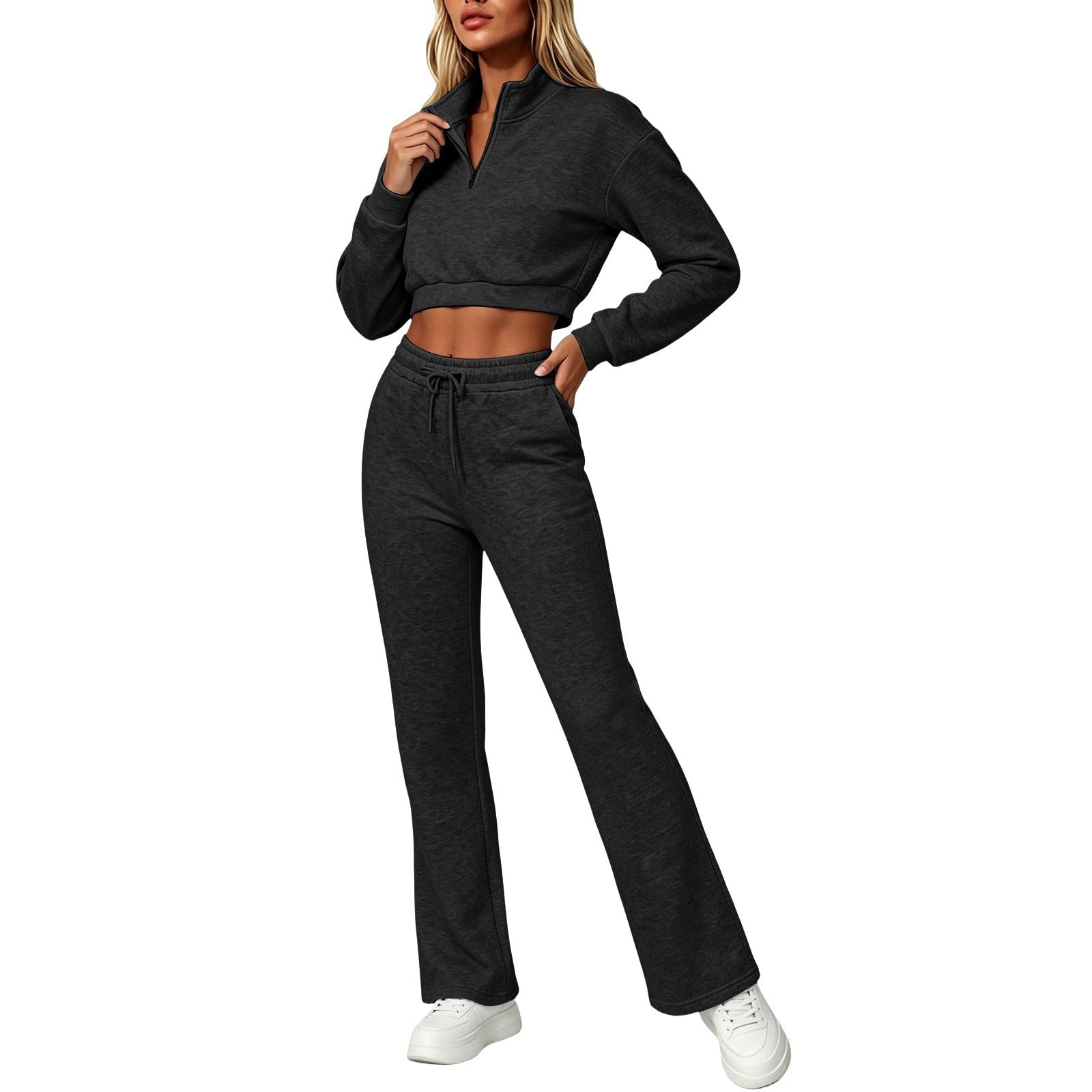 Tuta da jogging da donna, set baggy, tuta sportiva da donna per fitness | Felpa corta con cappuccio Y2K, pantaloni da jogging a gamba larga, pantaloni da jogging in due pezzi, casual, 2 pezzi