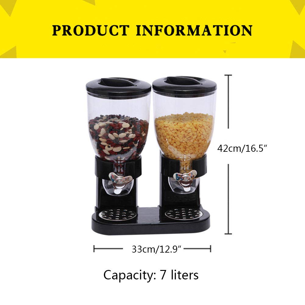 Li-HIM Dispensador de Cereal Doble: Recipiente de Almacenamiento de Alimentos Secos, herméticos y Transparentes con Bandeja de derrames incorporada, para el Desayuno/Comida para Perros y Gatos