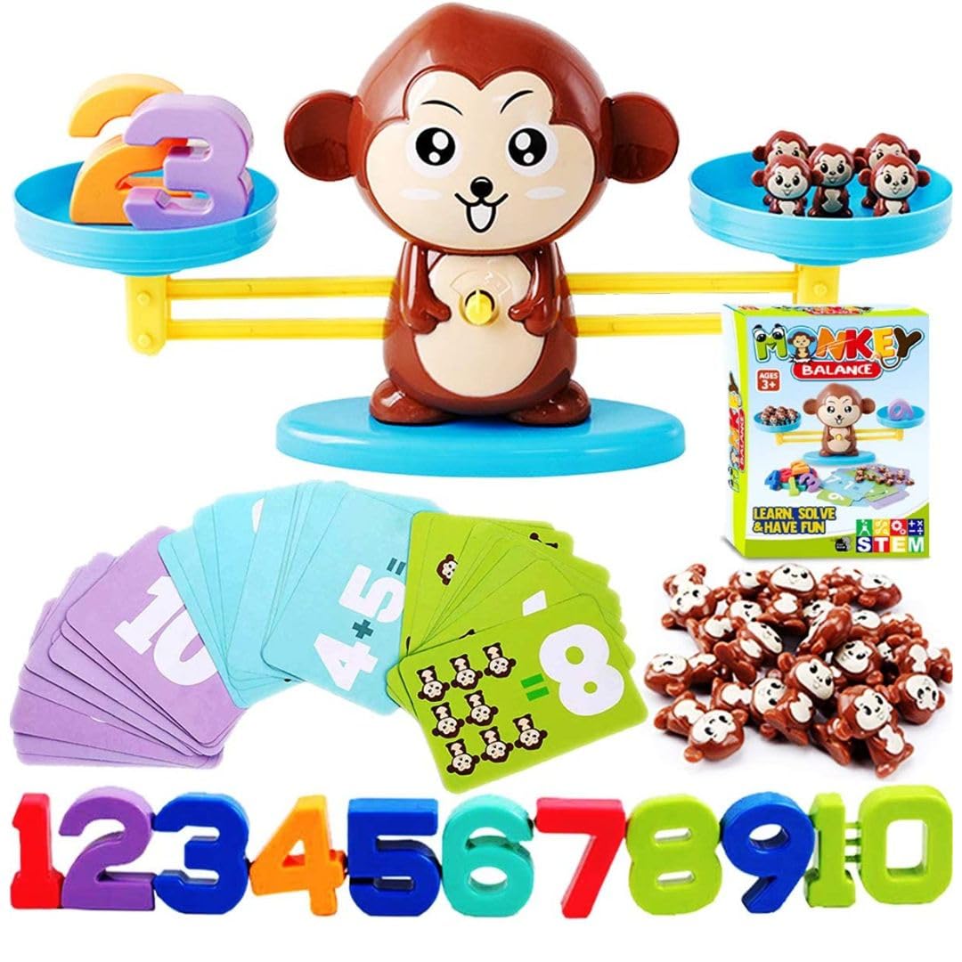 Fun Learning Store Monkey Balance Toy, Math Learning Game for Kids | Fun, Educational Gift STEM Learning for Girls & Boys Ages 3+, Kindergarten & Preschool Number Learning, 64 Pcs