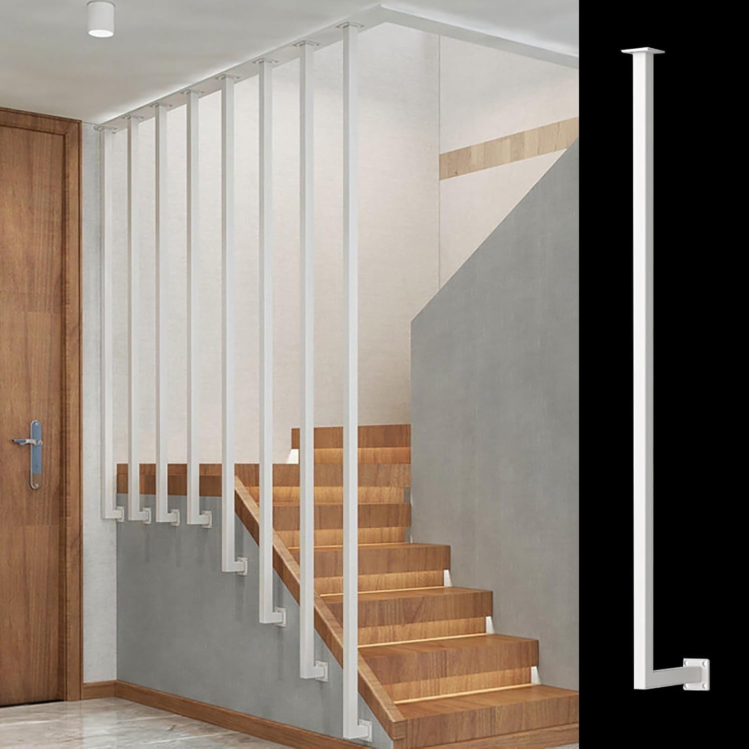 AVLLSO Balusters Handrail L-Type Stairway Steps Banisters Post for Indoor Villas, Lofts & Apartments, Side Mounted Guardrail Support Pole(White,H-110cm(3.6ft))