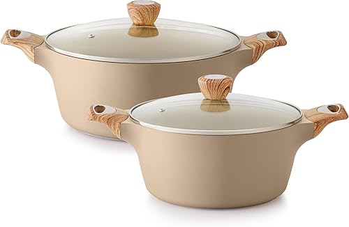 Miniatura 17 de SENSARTE Olla de Cocina de Cerámica Antiadherente con Tapa, Olla de Sopa de 2.6/4.5/6.6/8.5 QT, Olla para Guisos y Pasta Saludable, Olla Grande para